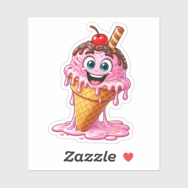 Cute Melting Ice Cream Custom-Cut Vinyl Sticker (Feuille)