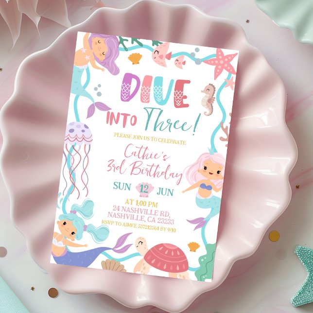 Cute Memaid Dive Into Birthday invitation (Creator Uploaded)