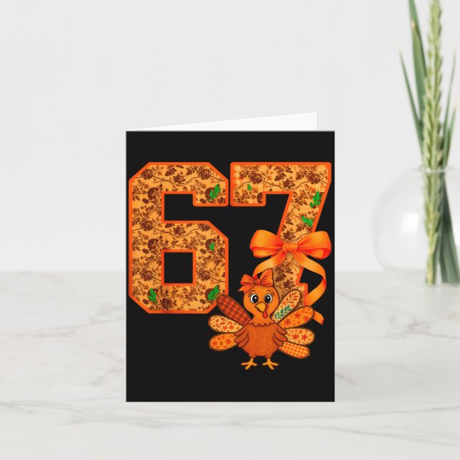 Cute Meme 67 Coquette Bow Turkey Thanksgiving Aest Card (Front)