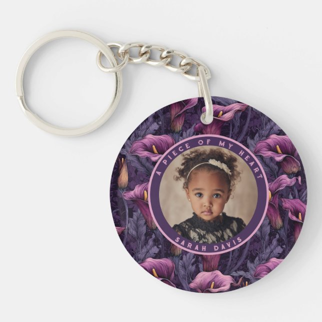 Cute memorial keepsake Calla Lilies Floral Keychain (Front)