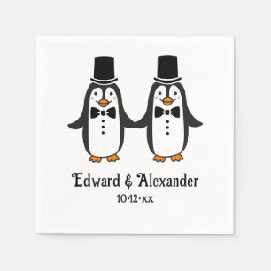Cute Men Penguins Wedding Couple Names Date #3SmP  Napkin