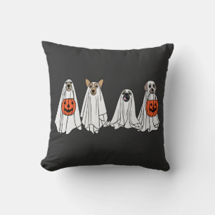 Cute men women Halloween dog dogs ghost pumpkin co Throw Pillow