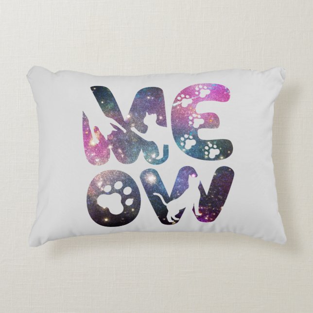 Cute Meow Cat Silhouettes and Cat Paw Prints Accent Pillow (Front)