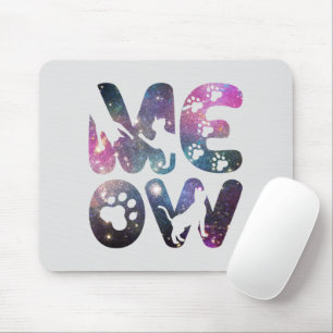 Cute Meow Cat Silhouettes and Cat Paw Prints Mouse Pad