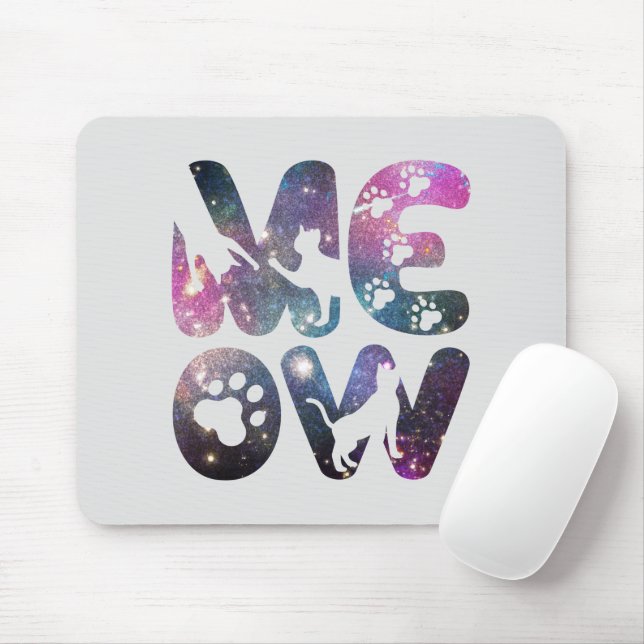 Cute Meow Cat Silhouettes and Cat Paw Prints Mouse Pad (With Mouse)
