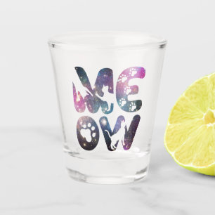Cute Meow Cat Silhouettes and Cat Paw Prints Shot Glass