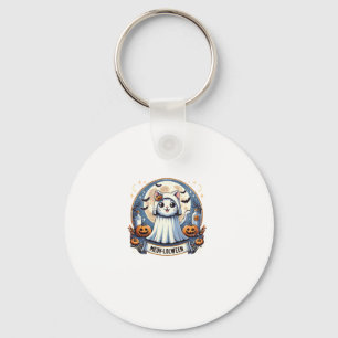 Cute Meow-lolween Cat in Ghost Costume Halloween A Keychain