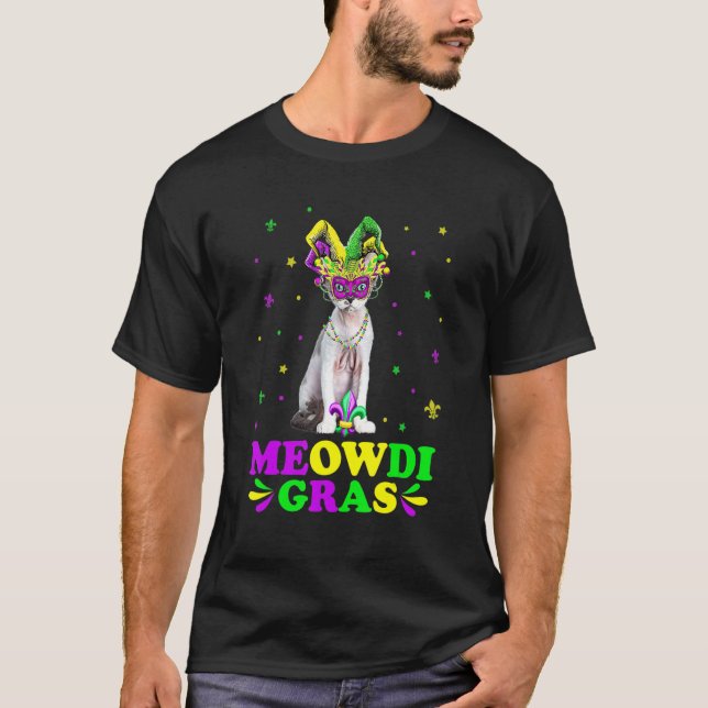 Cute Meowdi Gras Devon Rex Cat Carnival Mask Mardi T-Shirt (Front)