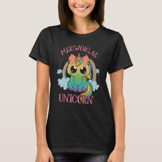 Cute Meowgical Unicorn Cat Magic Colourful Rainbow T-Shirt
