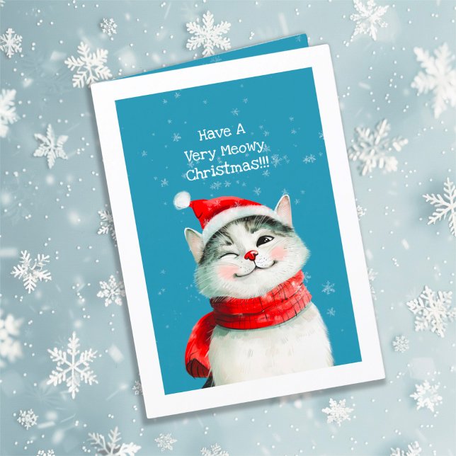 Cute Meowy Cat Christmas Card ("Have A Very Meowy Christmas" Cat Card)