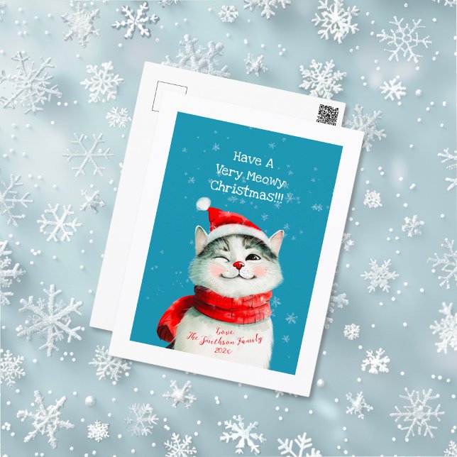 Cute Meowy Cat Christmas Post Card (Cute Cat Meowy Christmas Holiday Post Card)