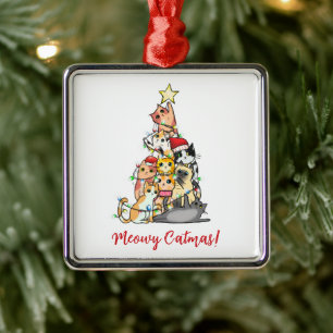 Cute Meowy Catmas Cats Christmas Tree Metal Ornament