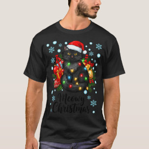Cute Meowy Christmas Black Cat Santa Hat Xmas Wome T-Shirt