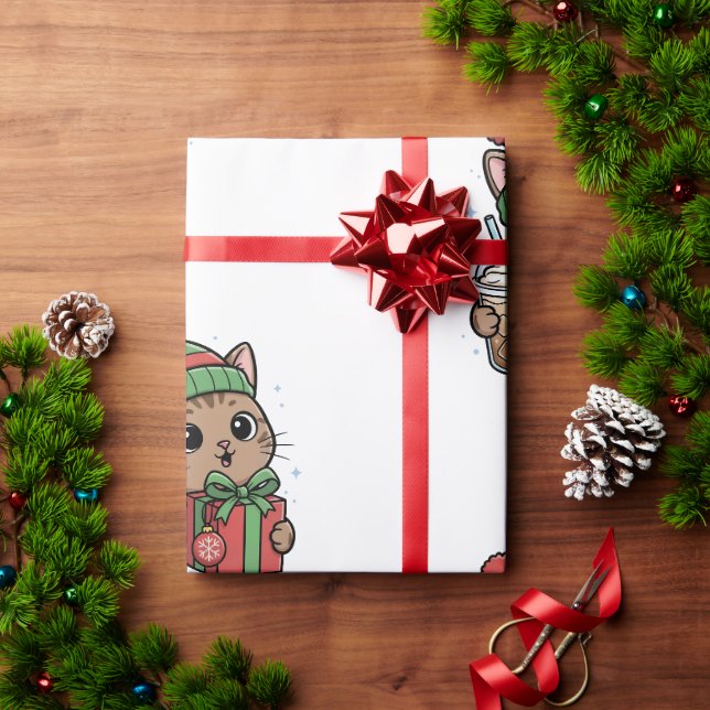 Cute Meowy Christmas Cat Iced Latte Pattern Wrappi Wrapping Paper (Holiday Gift)