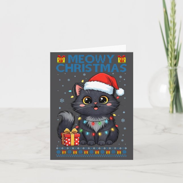 Cute Meowy Christmas Cat – Kawaii Holiday Kitty Te Card (Front)