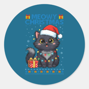 Cute Meowy Christmas Cat – Kawaii Holiday Kitty Te Classic Round Sticker