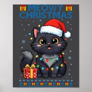 Cute Meowy Christmas Cat – Kawaii Holiday Kitty Te Poster