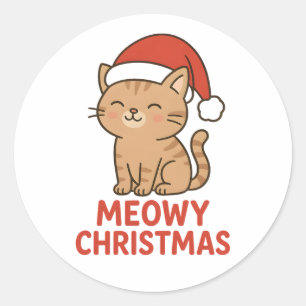 Cute Meowy Christmas Cat Santa Hat Classic Round Sticker