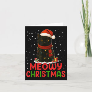 Cute Meowy Christmas Santa Hat Funny Black Cat Men Card