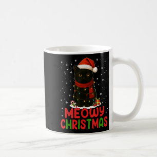 Cute Meowy Christmas Santa Hat Funny Black Cat Men Coffee Mug
