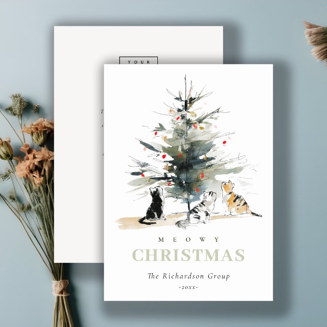 Cute Meowy Christmas Tree Cats Corporate Logo Holiday Card (Creator Uploaded)