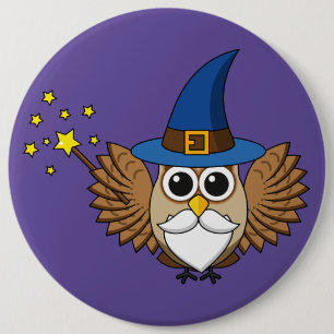 Cute Merlin the Wizard Owl Cartoon 6 Inch Round Button