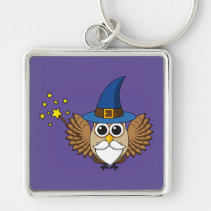 Cute Merlin the Wizard Owl Cartoon Keychain