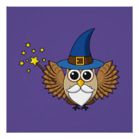 Cute Merlin the Wizard Owl Cartoon