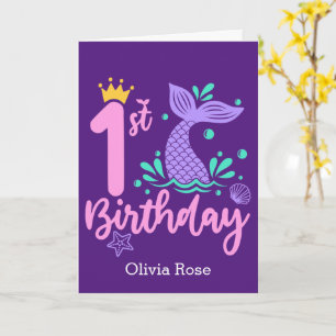 Cute Mermaid 1st Birthday Card