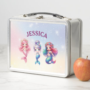 Cute Mermaid 4Th Grade Personalized Name Metal Lunch Box