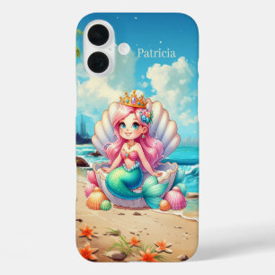 Cute Mermaid add name iPhone 16 Plus Case