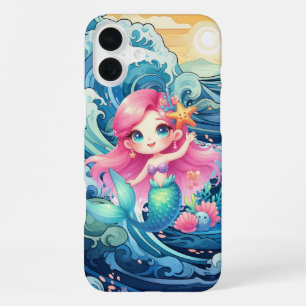 Cute Mermaid add name iPhone 16 Plus Case