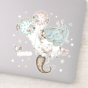 Cute Mermaid and Blowfish Tail Sticker