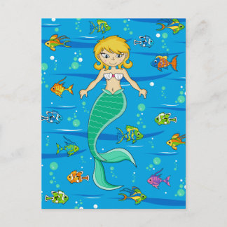 Cute Mermaid and Fish Postcard