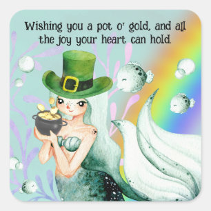 Cute Mermaid and Pot o' Gold St. Patrick's Day Square Sticker