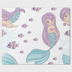 Cute mermaid and sealife creatures wrapping paper