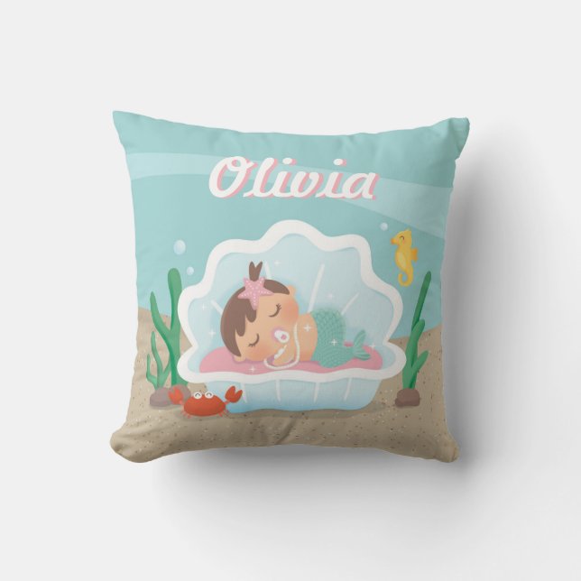 Cute Mermaid Baby Girl Nursery Decor Throw Pillow (Front)