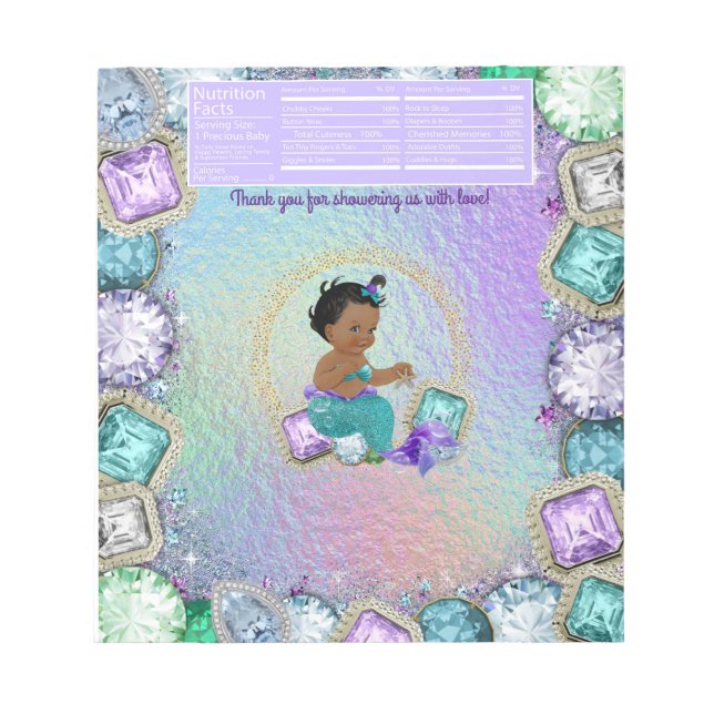 Cute Mermaid Baby Shower Candy Bar Wrapper Notepad (Front)