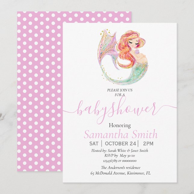 CUTE MERMAID BABY SHOWER Inviation Announcement (Front/Back)