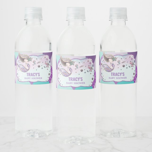 Cute Mermaid Baby Shower Under the Sea Favour Water Bottle Label (Bottles)