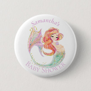 CUTE MERMAID BABY SHOWER White  Button