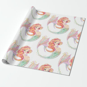 CUTE MERMAID BABY SHOWER WHITE Wrapping Paper