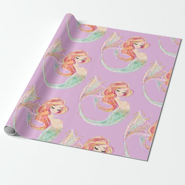 CUTE MERMAID BABY SHOWER Wrapping Paper (Unrolled)