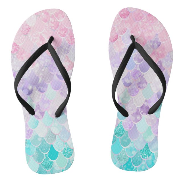 Cute Mermaid Beach Flip Flops, Pink, Purple, Teal Flip Flops (Footbed)
