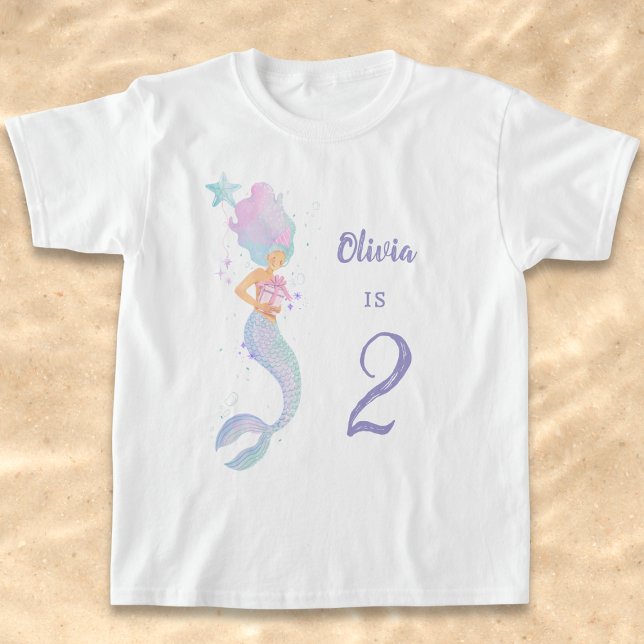 Cute Mermaid Birthday Girl Shirt Age 2 (Creator Uploaded)