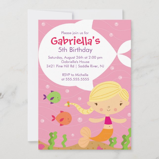 Cute Mermaid Birthday Invitation (Front)