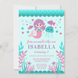 Cute Mermaid Birthday Party Invitations