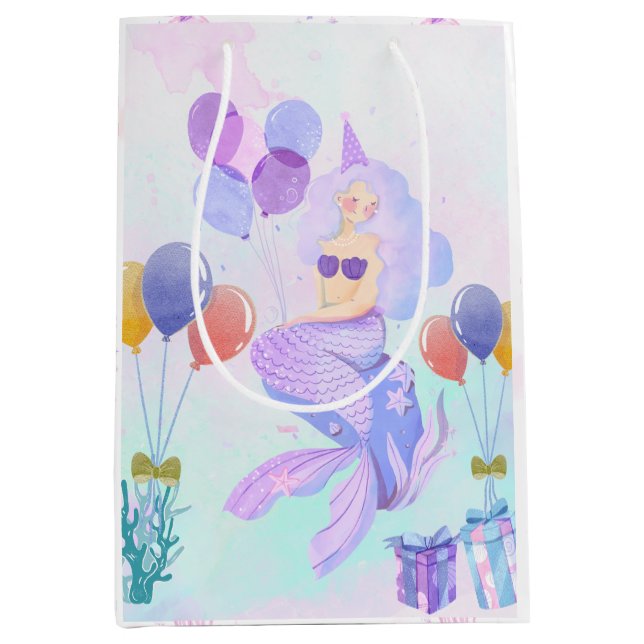 Cute Mermaid Birthday Party Medium Gift Bag (Front)