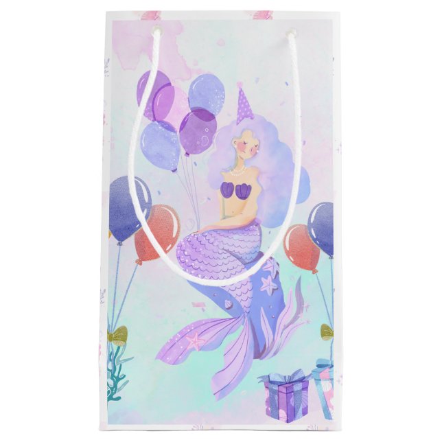 Cute Mermaid Birthday Party Small Gift Bag (Front)