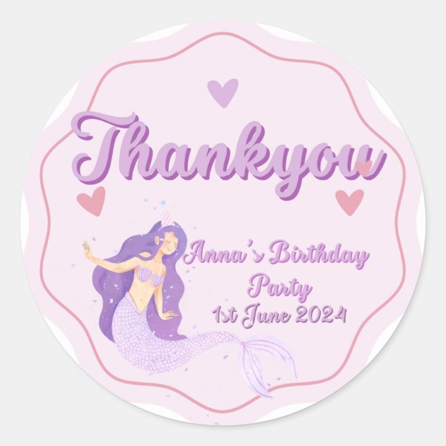 Cute Mermaid Birthday Sticker (Front)